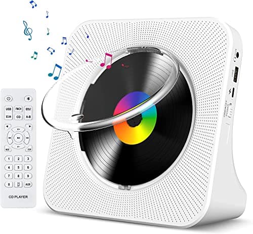 Gueray CD Player Portable Bluetooth Desktop CD Player for Home with Timer Built-in HiFi Speakers with LCD Screen Display Boombox FM Radio USB Type-c (White)
