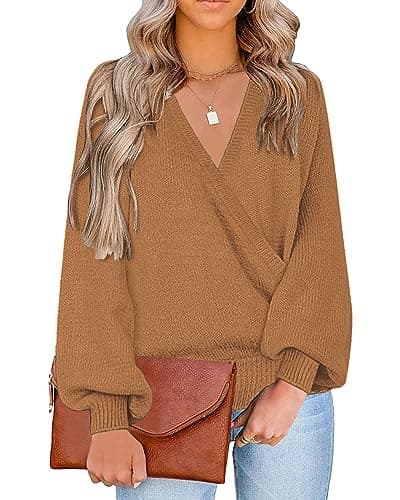 LookbookStore Fall Old Money Sweater for Women Baggy Sweaters V Neck Knit Sweater Top Size XX-Large Size 20 22 - Image 1