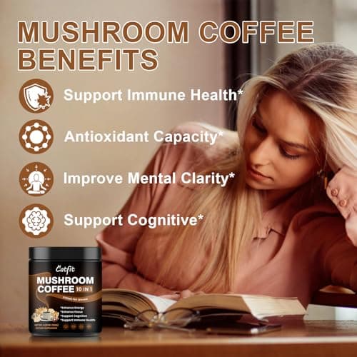 (2 Pack) Mushroom Coffee Powder, 10 Mushroom Blend- Lion's Mane, Chaga, Brain Supplements with Arabica Coffee, Ashwagandha, L-Theanine for Energy, Focus, Memory and Immunity, 120G - Thumbnail 4
