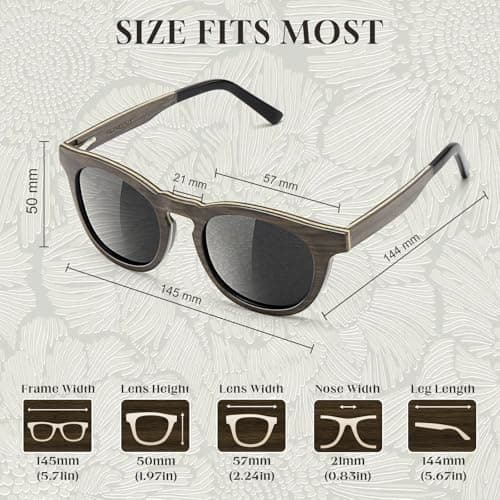 SUNGAIT Walnut Wood Sunglasses with Vegan Leather Case Thoughtful Gifts for Men Women Black Polarized Lens UV400 Protection (Walnut Maple Frame/Black Lens) - Thumbnail 5