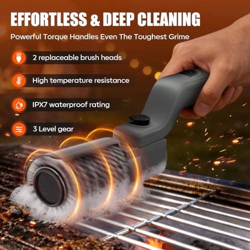 YEYES Electric Grill Brush for Outdoor Grill - Cordless Rechargeable BBQ Cleaner with 7-Angle Adjustable Head, 2600mAh Power Rotary Grill Cleaning Brush for Gas Charcoal Grates (Gray) - Thumbnail 2