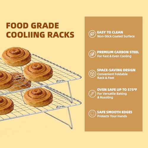 JINANJUNGU Cooling Rack, 3 Tier Stackable Cooling Racks for Cooking Baking Roasting, Multi-Level Collapsible Cookie Rack for Cakes, Oven Safe & Easy Clean (Silver, 3-Tier) - Thumbnail 4