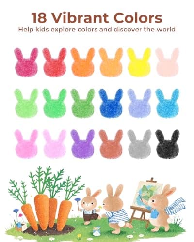 JUPITEARTH Carrot Crayons for Kids 18 Colors, Non Toxic Beeswax Toddler Crayons with 30-Page Coloring Book and 120 PDF Pages, Mess-Free Coloring for Kids Art Supplies Gift - Thumbnail 5