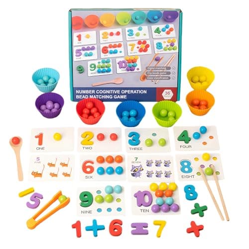 SWIMDOG Montessori Arithmetic Math Toy Set, Toddler Wooden Montessori Toys for 2 3 4 5 6 Years Old, Number Cognitive Clip Bead Matching Game, Boy Girl Birthday Gift - Image 1