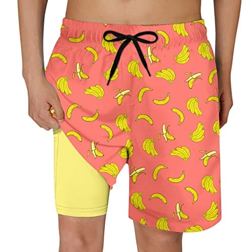 Cozople Boys Swim Trunks Size 10-12 Funny Banana Graphic Compression Liner Bathing Suit Swimwear Summer Quick Dry Boxer Brief Liner Beach Board Shorts for Casual Homewear Swimsuit - Image 1