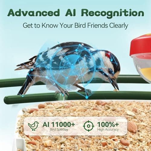 BROAIMX Smart Bird Feeder with Camera-AI Identify 11,000+ Species, 2K HD Auto Capture Birds Video & 64G TF Card, Solar-Powered Wireless Outdoor Design, Birdhouse with Built-in Two-Way Microphone - Thumbnail 2