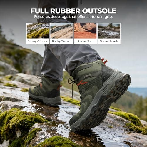NORTIV 8 Men's Waterproof PRO Hiking Boots Outdoor Lightweight Non-Slip Arch Support Trekking Camping Ankle Boots Armadillo 3.0,Size 14,Army Green,NMUMHB2508 - Thumbnail 5