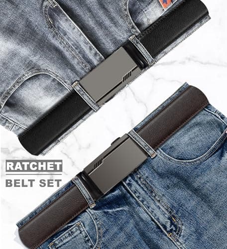 Truyis Leather Ratchet Belts For Men 2 Pack,Slide Ratcheting Belt,Adjustable Click Dress Belt - Thumbnail 5