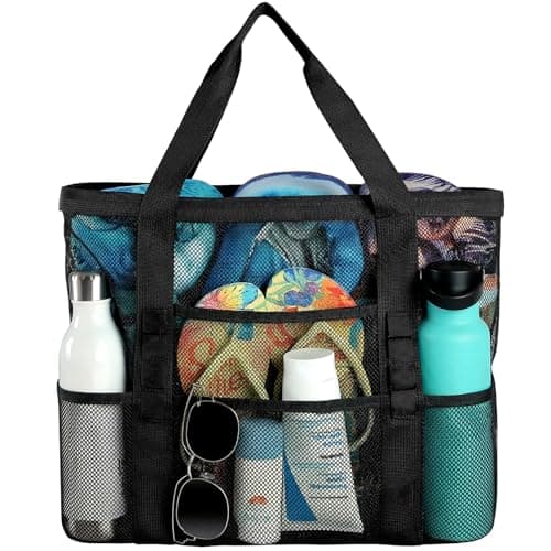 Ymomode Beach Bag - Mesh Beach Bag Large 8 Pockets, Beach Tote Bag Beach Essentials for Vacation Must Haves - Image 1