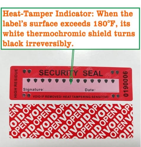TSPC SECSEAL 100pcs 25x90mm Heat Tampering Fluorescent Mark High Residue Tamper Evident Anti Counterfeit Tamper Proof Stickers Labels Seals (1 x 3.54 Inches, Matte Red, Barcode Serial Number) - Thumbnail 3