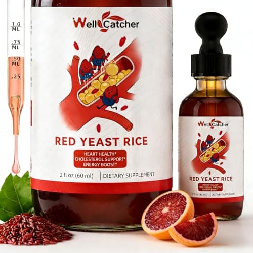 Wellcatcher Red Yeast Rice with CoQ10 Drops: Organic Red Yeast Rice Extract Liquid 2400mg Support Cholesterol & Heart Health for Men Women with Omega-3 Inositol, Blood Orange Flavor Vegan Sugar Free