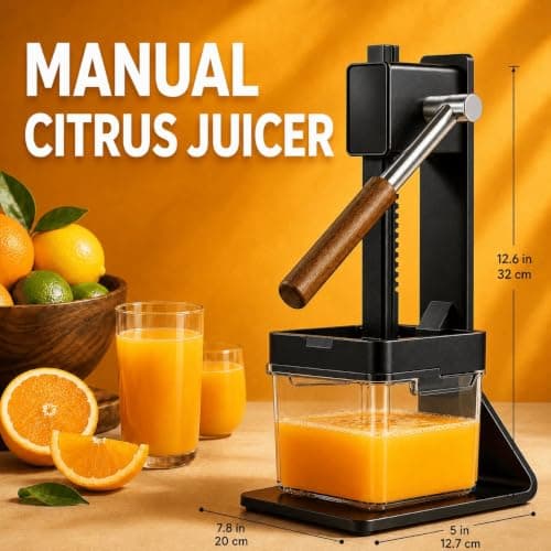 Kundita Premium Aluminum Manual Citrus Juicer, Heavy Duty Hand Squeezer for Fresh Orange Lemon Lime Juice, Perfect for Health Enthusiasts & Home Wellness Kitchens, Black - Thumbnail 2