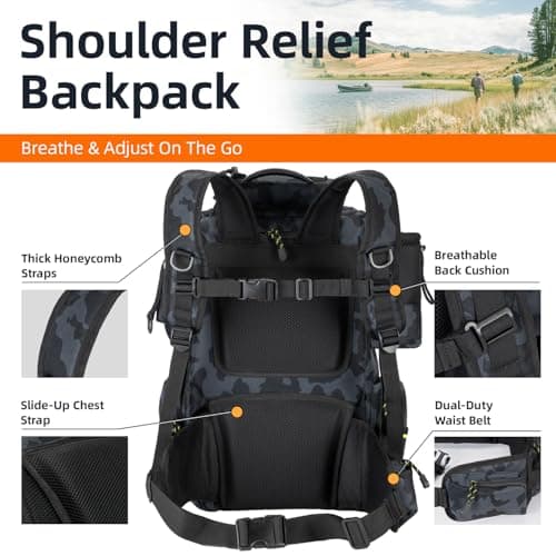 Ghosthorn Fishing Tackle Backpack with 4 3600 Tackle Boxes Rod Holder Outdoor 43L Large Bag with Detachable Wasit Bag Storage Gear and Equipment Waterproof - Thumbnail 5