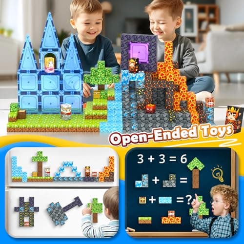 IGIVI Magnetic Blocks - Build Mine Magnet World Lava Valley Set, 1" Magnetic Cube Building Toys for Kids Ages 3+, Montessori Sensory Toys for Toddlers, Creative Game Themed Toy Gifts for Boys & Girls - Thumbnail 5
