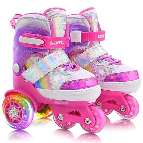 SULIFEEL Rainbow Unicorn 4 Size Adjustable Roller Skates for Girls Boys for Kids Ages 3-5 5-8 6-12 Children Skates Indoor Outdoor