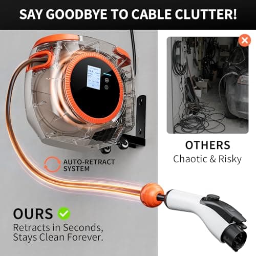 Saunyoto Auto-Retractable Level 1 J1772 EV Charger, NEMA 5-15 Plug (110V 16A), 26FT Ultra-Long Cable, Smart App & Button Control, Portable Wall-Mount Charging Station for J1772 EVs (Grey) - Thumbnail 3