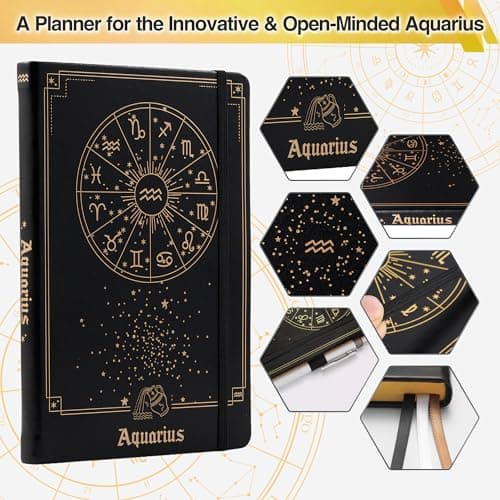 AuroPlanner Aquarius Zodiac Undated Planner – Monthly Weekly Daily Astrology Portable Journal Notebook, A5 (5.8” × 8.3”), 160 Pages 4-Month Layout, 100 GSM Paper - Thumbnail 2