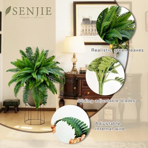 Senjie Artificial Boston Fern 2 Set Large 55 Branches Fake Ferns for Outdoors 35Inch Faux Plant for Home Living Room Office Decor - Thumbnail 5
