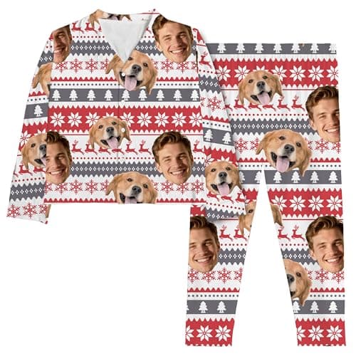 thobac Personalization Pajama｜ Custom Pajamas for men and women Set for family PJs, gifts, Photos cats&dog, Christmas. (Christmas) - Image 1