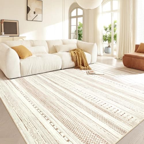 Boraya Area Rugs for Living Room: 6x9 Washable Boho Rug for Bedroom Large Neutral Bohemian Moroccan Farmhouse Geometric Dining Room Rugs Ultra Soft Floor Carpet Indoor for Home Office - Brown - Image 1