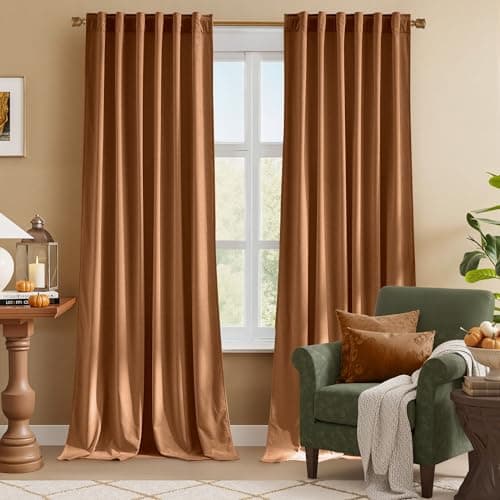 NICETOWN Burnt Orange Blackout Velvet Curtains for Sliding Patio Door (2 Panels, 52" Wide x 96" Long), Privacy and Warm Thermal Insulated Noise Reducing Long Window Curtains for Large Door Windows - Image 1