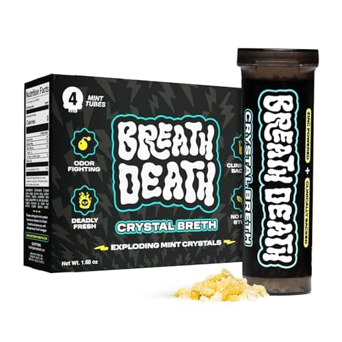 Breath Death Crystal Breth Breath Mints, Peppermint Mint Crystals, Gluten Free, Vegan & Zero Calorie Mints, Zinc-Infused & Fast Acting Formula, Single Pack - 4 Tubes, 12 Servings Per Tube, 1.6 Oz. - Image 1