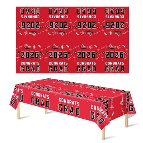 OHOME Graduation Party Decorations 2026 - Plastic Red Tablecloth for Graduation Decorations Class of 2026 - Party Favors Supplies Banner,2 Pack
