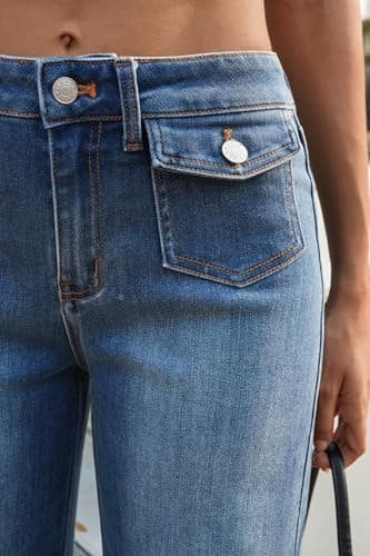 Cicy Bell Womens Wide Leg Jeans Casual Summer Baggy Boyfriends High Waisted Denim Pants with Pilcro Pockets Blue - Thumbnail 4