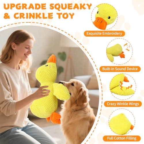 VOXGET Dog Calming Duck Toy, 2026 New Interactive Plush Duck Toy with Quack Sound and Crazy Crinkle for Dogs Keep Busy, Soft Stuffed Calming Pillow for Puppy Reduce Boredom -Yellow, 17.7"x14.9"(L) - Thumbnail 2