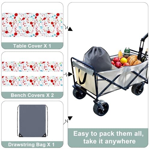 misaya Picnic Table Cover with Bench Cover, Waterproof Elastic Fitted Tablecloth for 6 Foot Tables, Rectangle Washable Polyester Fabric Tablecloths for Picnic, Camping, Outdoor (Flower, 30" x 72") - Thumbnail 6