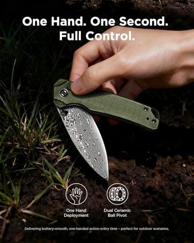 ZestMax Folding Pocket Knife, 2.99" Damascus Blade Micarta Handle Sharp Cool Small EDC Pocket Knives with Clip for Men Women Camping Hiking Survival Outdoor Mini 3080MG (Green) - Thumbnail 3