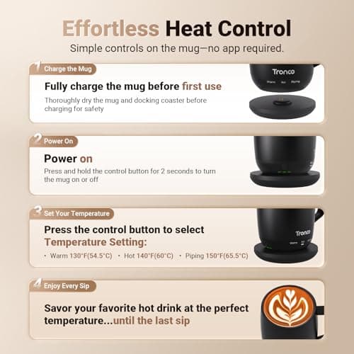 Tronco Temperature Control Heated Coffee Mug 14 oz – Rechargeable Self-Heating Coffee Cup with Lid – Manual Control, 3 Modes, 130 Min Battery Life, Auto Shut-Off (Rose) - Thumbnail 3