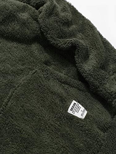 ZAFUL Color Blocking Fuzzy Hoodie Unisex Men Sherpa Pullover Loose Fluffy Sweatshirt (Army green-B, XL) - Thumbnail 4