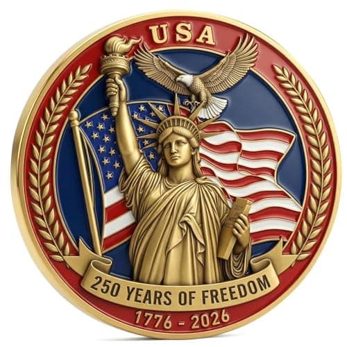 250th Anniversary USA Challenge Coin – Statue of Liberty Freedom Coin, 1776–2026 America 250 Years of Freedom Commemorative Coin,Honoring 250 Years of American Freedom