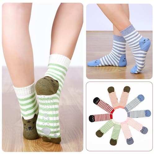 Non Slip Socks for Women with Grips Thermal Winter Warm Thick Cozy Cabin Crew Comfy Anti Skid Slipper Socks Gifts for Women - Thumbnail 2
