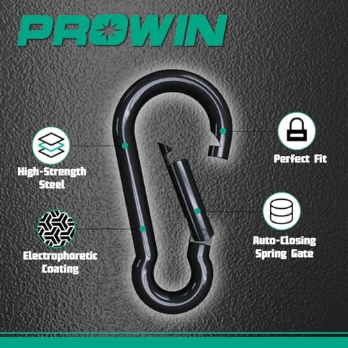 Prowin 5PCS M6 Heavy Duty Spring Snap Hook - 2.36 Inch Steel Carabiner Clips, 530LBS Capacity, Quick Link Rope Connector for Hammock, Swing, Camping, Hiking, Outdoor Gear, Pet Leash - Thumbnail 4