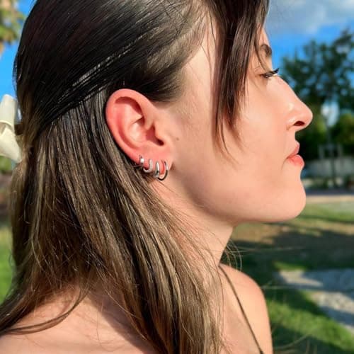 Small Gold Hoop Earrings Set for Women, 14K Gold Plated Lightweight Earrings Sets for Multiple Piercing, Hypoallergenic Huggie Hoops Earrings for Women Jewelry - Thumbnail 3