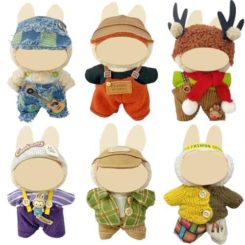 Ezcora 6 Sets Doll Clothes for 17cm Dolls, Fashion Outfit Collection with Hats & Accessories for 6.7 Inch Mini Doll, (No Dolls) (Cozy Indie Style)