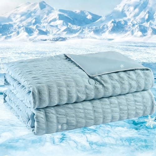 Fuzzysense Cooling Comforter Queen Size – Q-Max 0.4 Seersucker Reversible Cooling Blanket, Lightweight Breathable Summer Quilt for Hot Sleepers & Night Sweats, Ice Blue - Image 1