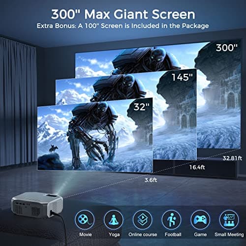 Projector with 5G WiFi and Bluetooth Native 1080P 4K Support, Outdoor Movie Projector with Screen, Portable Home Theater Projector for iOS/Android/TV Stick/Laptop/HDMI/USB - Thumbnail 3