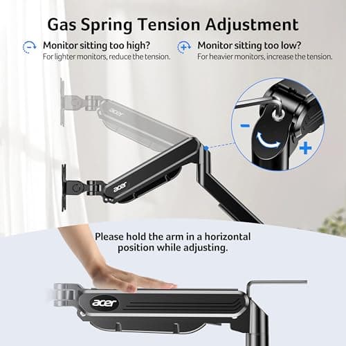 Acer Dual Monitor Arm, Computer Desk Arm with VESA Mounts for 17–32″ Screens, Fully Adjustable Gas Spring Monitor Stand, C-Clamp and Grommet Mounting Base, Fits 4.4 to 19.8lbs Computer Monitors - Thumbnail 6