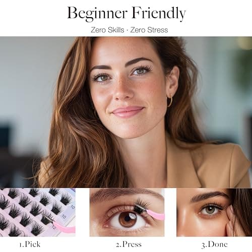 JoMay Self Adhesive Lash Clusters 10-16mm, Press On Lashes No Glue Needed, Strong Hold Natural Wispy Look, Beginner Friendly for Daily Wear & Sensitive Eyes - Thumbnail 3