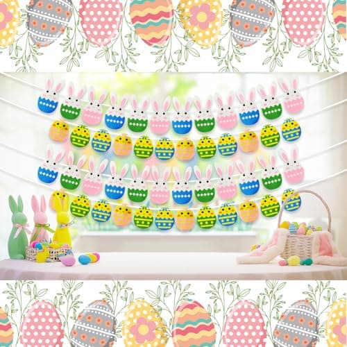 Oeyliz Easter Banner Easter Decorations Garland 4PCS Colorful Felt Rabbit Bunny Egg DIY Decorations Hanging Banner Wall Decorations Home Indoor Outdoor Party Hanging Decor Supplies - Thumbnail 5