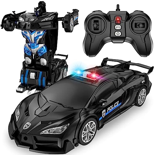 LNNKINE Remote Control Car, Transform Robot RC Cars, 2.4Ghz Transforming Police Car Toy with LED Light, One-Button Deformation and 360° Rotating Drifting, Toys for Boys Age 4-7 8-12 - Image 1