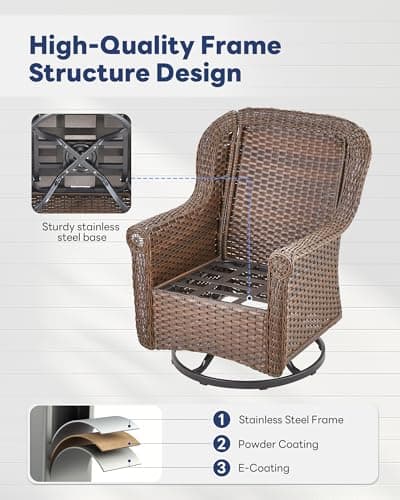 5 Pieces Outdoor Patio Furniture-Patio Swivel Chairs Set of 2 with Outdoor Side Table Patio Furniture for Patio Deck Porch Garden Backyard-Brown/Beige - Thumbnail 5