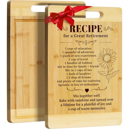 Kikcoin Retirement Gifts for Women 2026 - Bamboo Cutting Boards Leaving Gifts for Colleagues, Coworker, Friend, Teacher, Parents, Family, Retirement Party Decoration, Recipe for Great Retirement - Image 1