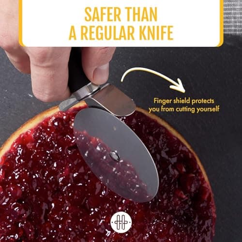 HFLYJPYW Premium Pizza Cutter Food Chopper-Super Sharp Stainless Steel Pizza Cutters Rocker/Slicer/Blade/Knife with Cover Multi Function Kitchen Tools,Dishwasher Safe (deep black) - Thumbnail 5