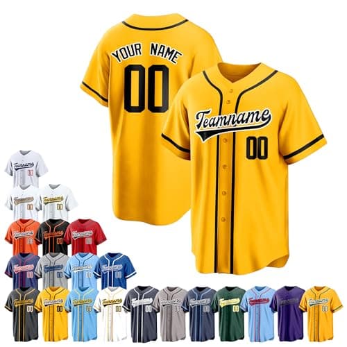 Yellow Black Team Name Custom Men Baseball Jersey Softball T Shirts Women Customized Youth Button Down Stitched or Printed Names Numbers Personalized Designs
