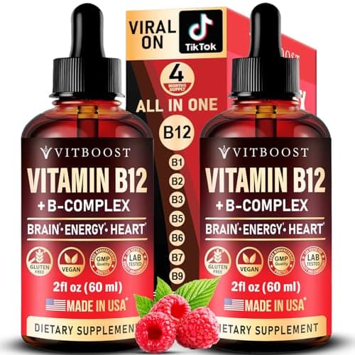 2 Pack Vitamin B Complex 20000 mcg - Vitamin B12 Sublingual Methylcobalamin Extra Strength Raspberry Liquid Drops for Women and Men - USA Made, B1, B2, B3, B5,B6, Biotin, Folic Acid | 4fl oz (120ml) - Image 1