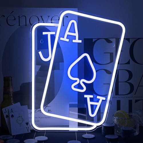 Gamerneon Playing Cards Neon Signs for Wall Decor Poker Teens Led Neon Light Blue White Usb Light Sign for Bedroom Casino Bar Hotel Play Room Birthday Party Decor - Image 1